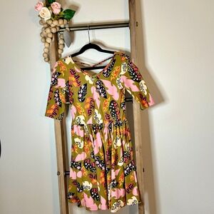 Dot Dot Smile Butterfly Print Dress Size 7 3/4 Sleeve Cross Back